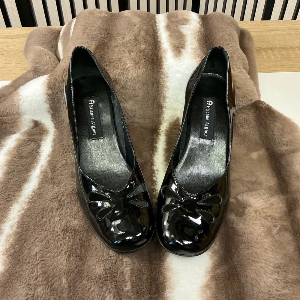 Etienne Aigner Black Calvin Patent Leather Loafers 8.5M